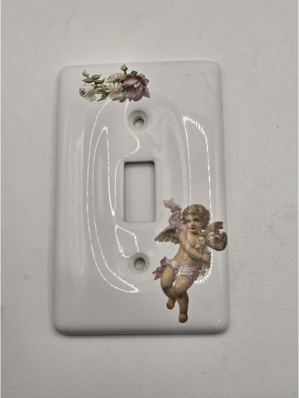 Vintage Ceramic Cherub Floral Light Switch Plate Cover Victorian Style